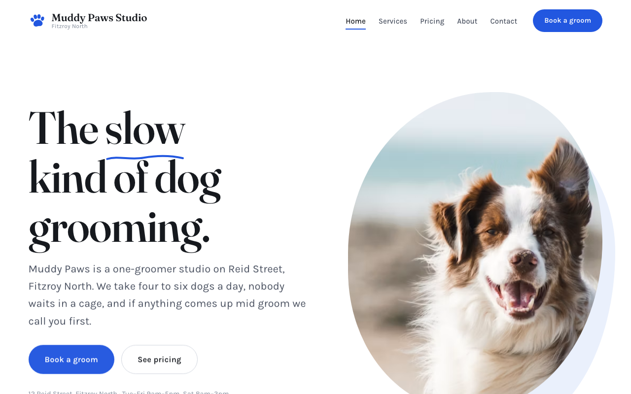 Dog grooming spec site screenshot