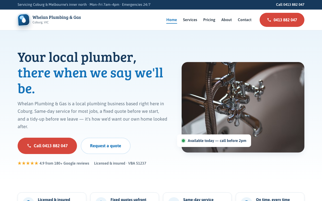Plumbing & gas spec site screenshot